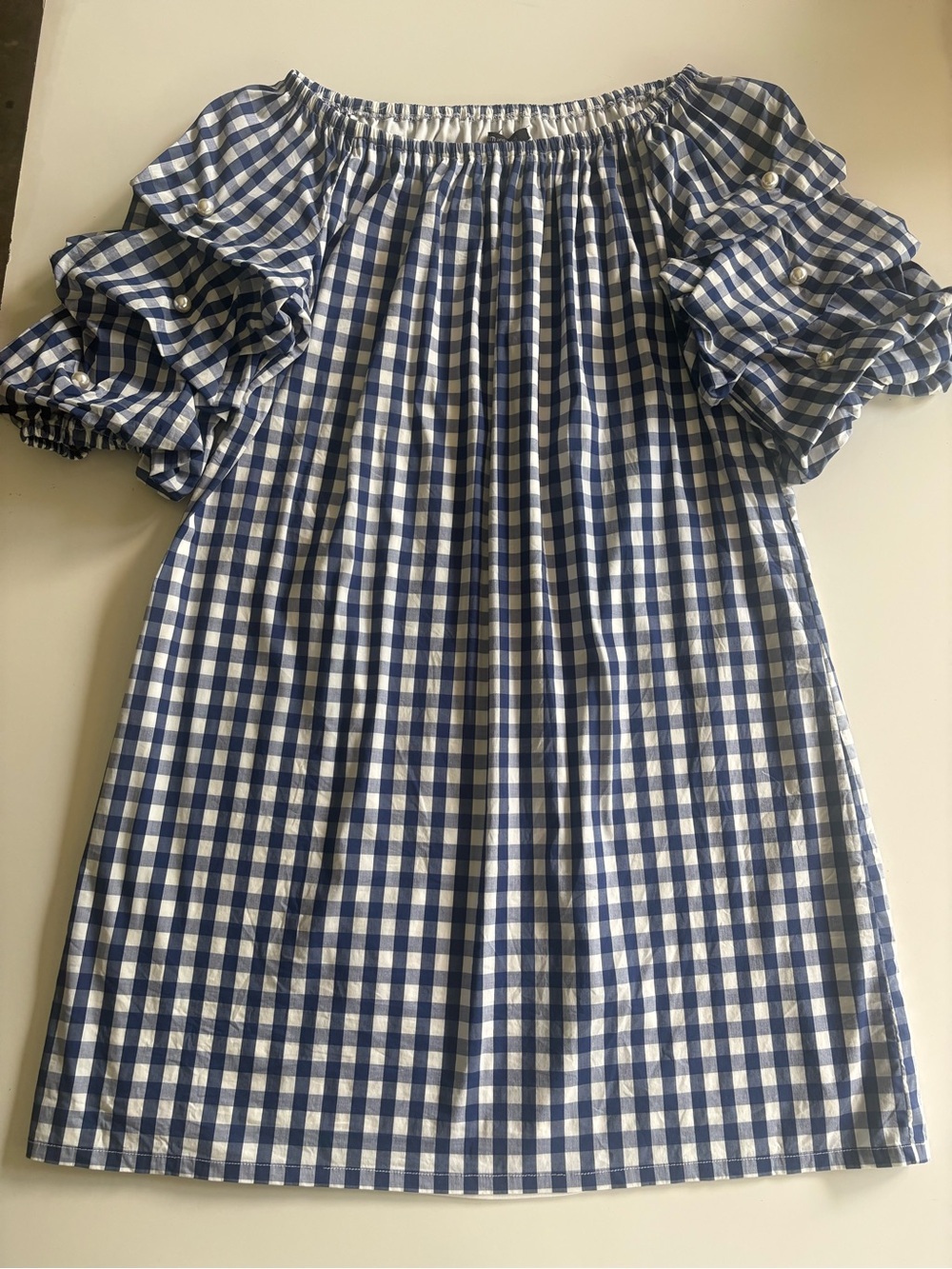 Sam and Jess  Blue and White Gingham Off-Shoulder Ruffle Dress